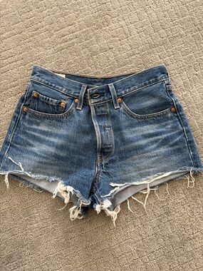 Levi's Blue Distressed High-Rise Cutoff Denim Shorts